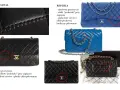 Porównanie oryginalnych i podrabianych torebek Chanel. Detale pikowania i zapięć pokazują różnice między oryginałami a replikami coco chanel torebki.