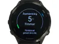 Garminklocka visar återhämtningstid på 5 timmar, förbättrad genom bra vila. Detta ger en indikation på din HRV status.