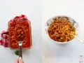 Chitarra alla teramana con polpettine in sugo rosso, un piatto ricco e saporito.