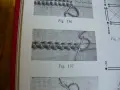Dettaglio di un libro con illustrazioni di cucito. La figura 137 mostra un punto a maglia, forse un punto turco, in lavorazione con ago e filo.