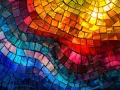 Buntes Mosaik aus Glassteinen, das an einen Regenbogen erinnert. Die Farbenvielfalt symbolisiert Hoffnung und Neuanfang, die Regenbogen Bedeutung.