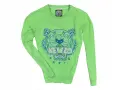 Jaskrawozielona bluza Kenzo damska z wyrazistym, niebieskim tygrysem i napisem "PARIS".