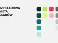 Przykładowa paleta kolorów: ciemna zieleń, limonka, czerwień, szarości, błękit.