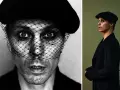 Dwie fotografie: zbliżenie na twarz him ville valo w woalce i beret, oraz postać w czarnym płaszczu i kaszkiecie.