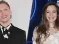 Młody mężczyzna w czarnym garniturze i kobieta w białej sukni. Może to być interpretacja "Mamo, tyś płakała" w kontekście ich twórczości.