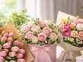 Piękne bukiety róż i tulipanów w pastelowych kolorach. Idealne pytanie: jakie kwiaty dla dziewczyny?