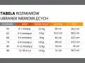 Tabela rozmiarów ubranek niemowlęcych: rozmiar 68 to 3-6 miesięcy, waga 8 kg, klatka 46 cm, pas 42,5 cm.