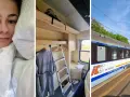 Podróż pociągiem TLK Karpaty. Wnętrze wagonu z miejscem do spania i widok na tory.