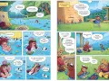 Dzieci bawią się w wodzie i na budowie. Historia o tym, o czym można zrobić komiks, pełna przygód i pomocy.
