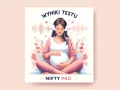 Nifty Pro: ciężarna kobieta w słuchawkach słucha wyników testu, otoczona kwiatami i falami dźwiękowymi.