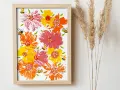 Peinture acrylique fleurs facile avec des abeilles joyeuses butinant. Couleurs vives et style enfantin.