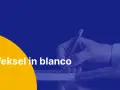 Dłoń podpisuje dokument, tekst "Weksel in blanco" sugeruje ważną transakcję finansową.