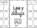 Hoja de actividades para leer y dibujar. Cada sección presenta una frase para que el niño la comprenda y dibuje su representación.