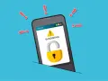Teléfono con advertencia de seguridad y candado abierto. ¡Alerta! ¿Cómo encontrar un móvil perdido?