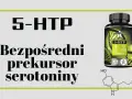 5-HTP, bezpośredni prekursor serotoniny, w kapsułkach. Obok wzór chemiczny.