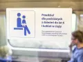 Znak na drzwiach pociągu Pendolino: przedział dla podróżnych z dziećmi do lat 6 i kobiet w ciąży.