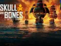 Flota de barcos piratas navega en aguas turbulentas bajo un cielo ardiente. El logo "Skull and Bones" destaca en la imagen.