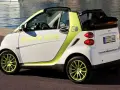 Biały kabriolet z zielonymi akcentami i napisem "electric drive". Idealny samochód elektryczny do 30 tys.