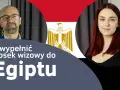 Mężczyzna i kobieta na tle flagi Egiptu, z tekstem "Jak wypełnić wniosek wizowy do Egiptu".
