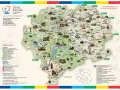 Mapa Kaszub z zaznaczonymi szlakami rowerowymi, kajakowymi i pieszymi. Atrakcje turystyczne powiatu kościerskiego czekają!