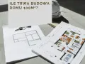 Plany domu 100m², klucze i kask budowlany. Zastanawiasz się, ile trwa budowa domu 100m²?