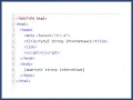 Kod źródłowy strony internetowej w języku **html**. Widoczny fragment zawiera podstawowe znaczniki: `<!DOCTYPE html>`, `<html>`, `<head>` z metadanymi i `<title>`, oraz `<body>` z przykładową zawartością.