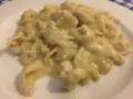 Straccetti di pollo al limone, un piatto cremoso e saporito, servito su un piatto bianco.