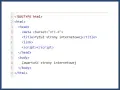 Fragment kodu HTML z podstawową strukturą strony: doctype, html, head (z meta, title, link, script) i body. To prosty komentarz do kodu.