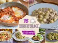 Collage di piatti invitanti, tra cui uova in purgatorio e gnocchi, che celebrano la pasta veloce per una cena in 15-30 minuti.