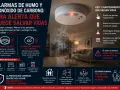 Infografía sobre tipos de detectores de humo y monóxido de carbono, su instalación y mantenimiento para salvar vidas.