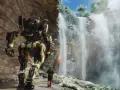 Ogromny mech i pilot stoją przy wodospadzie. Fani zastanawiają się, kiedy **Titanfall 3** ujrzy światło dzienne.