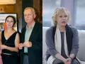 Witold Holtz z młodszą kobietą obok plakatu, a po prawej siedząca kobieta z blond włosami.