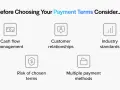Consider cash flow, customer relationships, industry standards, risk, and payment methods when setting invoice terms and conditions.