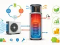 Schéma d'un ballon thermodynamique montrant le cycle de l'air, le chauffage de l'eau et les économies d'énergie.