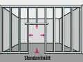 Illustration visar hur man monterar stålreglar för att bygga en vägg med standardmått.