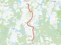 Mapa z zaznaczoną trasą rowerową przez Mazury, wiodącą przez Biskupiec, Szczytno i okolice.