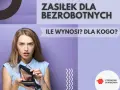 Zaskoczona kobieta pokazuje pusty portfel, zastanawiając się, ile wynosi zasiłek dla bezrobotnych.