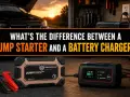 A jump starter and a battery charger are shown side-by-side, illustrating the difference between jump starting a car and trickle charging a battery.