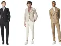 Tre uomini indossano eleganti completi spezzati, perfetti per un matrimonio moderno.