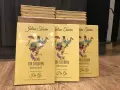 Trzy żółte książki z ilustracją postaci z parasolką, zatytułowane "Poems for Children".