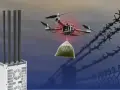A drone carrying a bag of contraband is detected near a fence. A UAV jammer with multiple antennas stands ready to disrupt its flight.