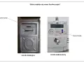 Na zdjęciu widoczne są dwa liczniki prądu: indukcyjny i elektroniczny. Na obu zaznaczono, gdzie znajduje się numer licznika.