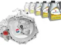 Skrzynia biegów do 1.7 CDTI, obok butelki oleju KPMOTORS.