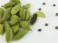 Gousses de cardamome verte, une ouverte révélant ses graines noires. Découvrez les cardamome bienfaits pour la santé et la cuisine.