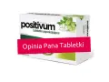 Pudełko tabletek uspokajających "positivum" z chmielem i kwiatami, z napisem "Opinia Pana Tabletki".