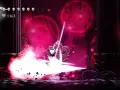 El Caballero lucha contra Grimm en un escenario oscuro y vibrante, con energía roja y blanca.