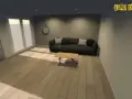 Posez votre carrelage dans le sens de la lumière pour agrandir visuellement la pièce. Un salon moderne avec canapé, table basse et parquet clair.
