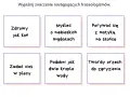 Zestawienie frazeologizmów: "zdrowy jak koń", "myśleć o niebieskich migdałach", "porywać się z motyką na słońce", "zadać cios w plecy", "podobni jak dwie krople wody", "twardy orzech do zgryzienia".