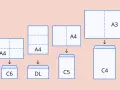 Schemat pokazuje, jak złożyć kartki A4 i A3, by zmieściły się w kopertach C6, DL, C5 i C4. Idealny program do adresowania kopert.