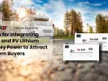 En husbil står parkerad i solnedgången, redo för äventyr. Bredvid syns litiumbatterier som kan ladda litiumbatteri med solceller, för moderna köpare.